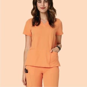 Mandala 6 Pocket Scrub Top Cantaloupe XL